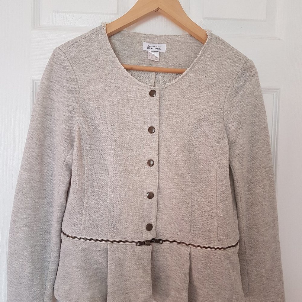 Barneys NY Light Grey Terrycloth Peplum Jacket M